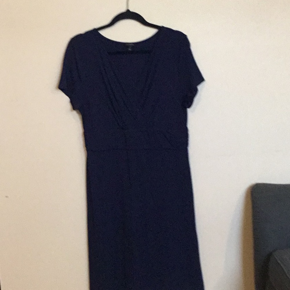 TALBOTS NAVY Surplice Dress. sz LG EUC NSNP